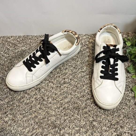 J. Crew Women's White Saturday Leopard Trim Leather Sneakers Shoes Size 7H - Picture 2 of 7